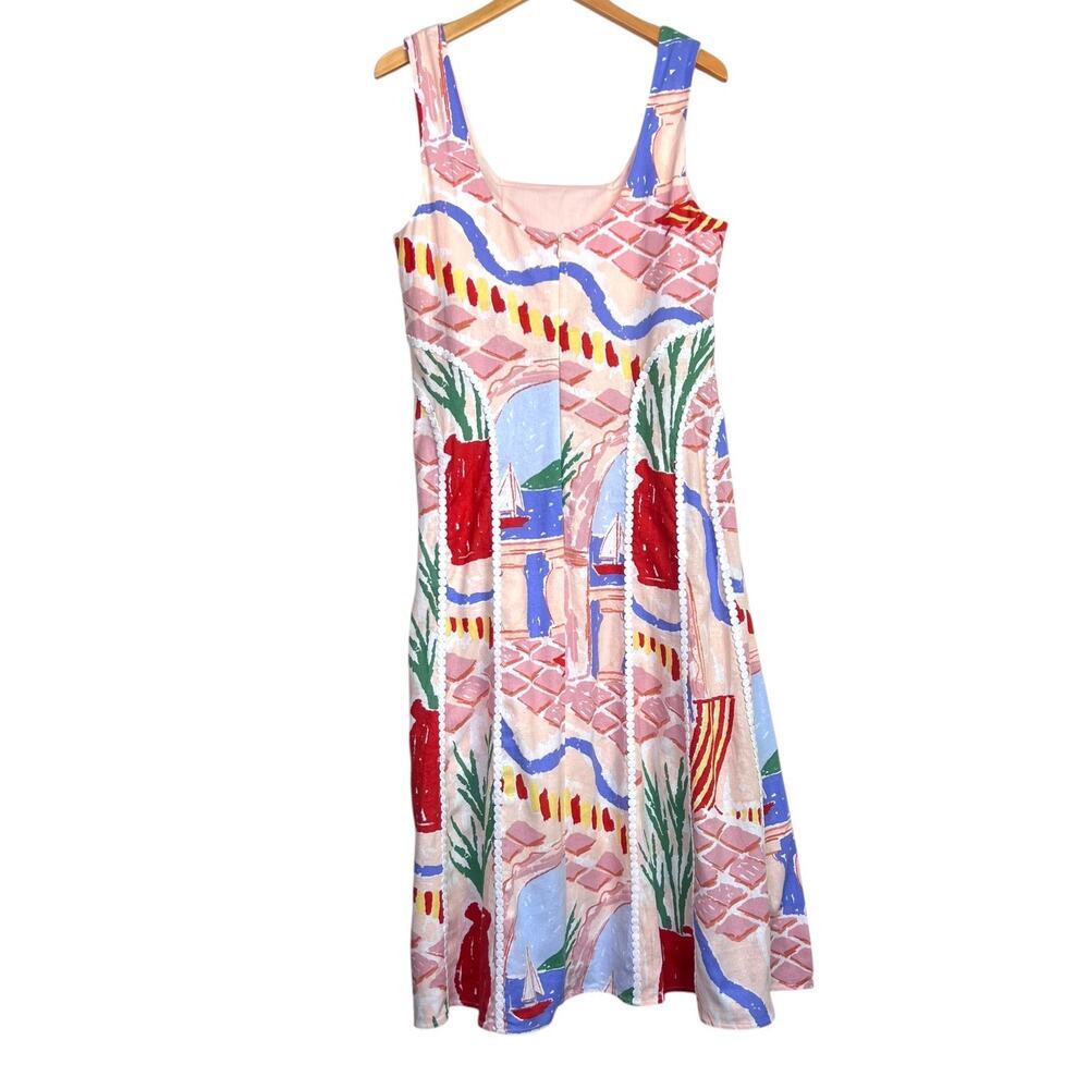 Christian Lacroix Midi Dress Cotton Blend Sleeveless Resort Peach Pink W's Large - Picture 6 of 15